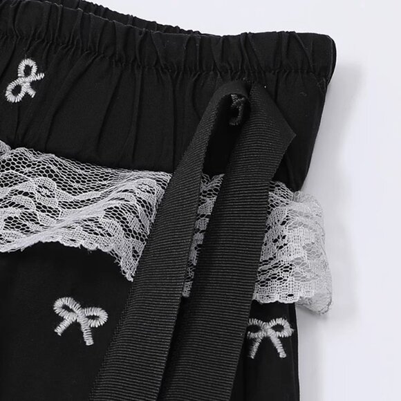 B.Sure Bow Lace High Waist Wide Leg Pants - Picture 3 of 4